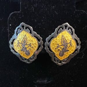 Antique yellow Siam dancing goddess clip on earrings